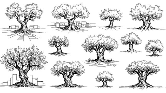 Hand Drawn Sketch Style Olive Tree Top View for Landscape Architecture Plans