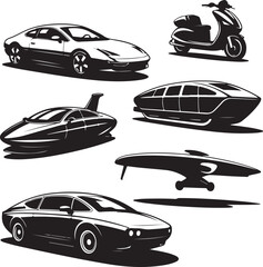 Futuristic Transport Vehicle Silhouettes Collection