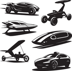 Futuristic Transport Vehicle Silhouettes Collection