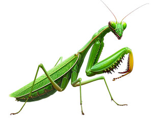 Side Profile of Praying Mantis in Hunting Pose, Isolated on Transparent Background