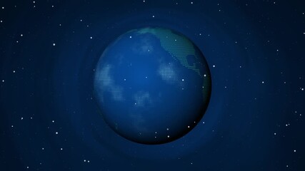 Digital earth globe rotating against a deep blue space background, abstract pixelated continents, global connection concept for technology - Powered by Adobe