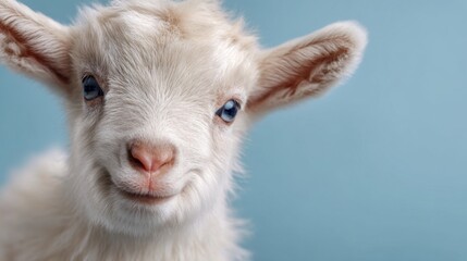 Fototapeta premium Adorable baby goat with striking blue eyes