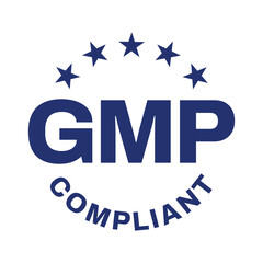 Round GMP certified badge for current good manufacturing practice labels