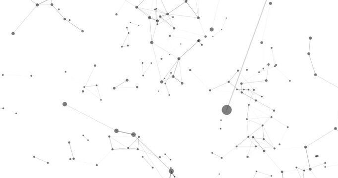 Movable interlaces of dots and lines dance in a cosmic rhythm on a white background. Their smooth movement creates a sense of depth and digital harmony. Looping seamless animation.