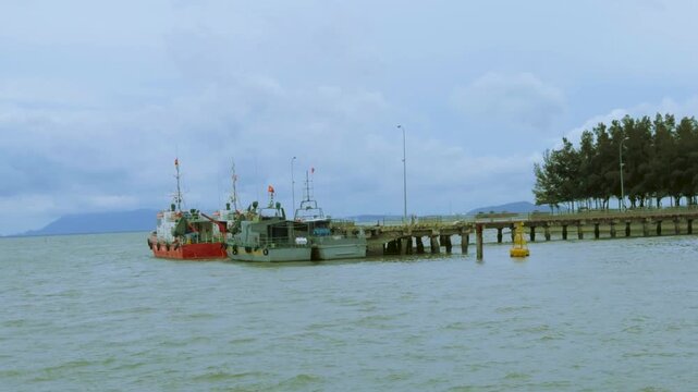 Cargo Barges and Container Ships Transiting Vung Tau River Mouth