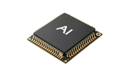 Artificial intelligence powered microchip processor on black background concept