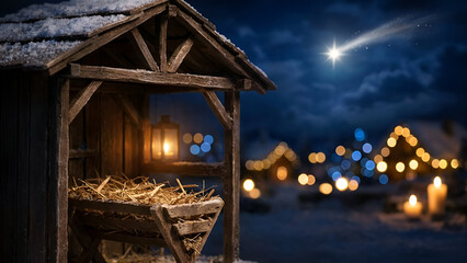 Christmas Nativity Scene Under Starry Night Sky