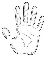 Naklejka premium An outline illustration of a human hand showing fingers and palm in minimalist vector style, ideal for communication and health projects