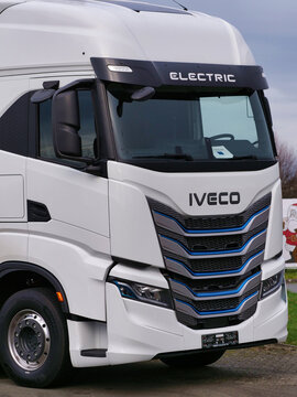 Germany, Paderborn, December 19. 2025, sign or lettering of an electric iveco truck