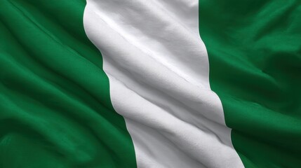 Obraz premium Nigerian flag waving in the wind outside during a sunny day representing national pride and identity