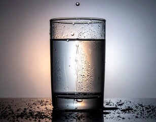 Close-Up of Cold Water Glass with Condensation Dripping Down the Side