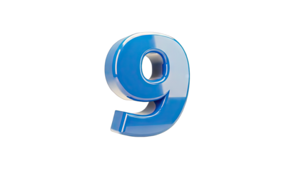 Blue Number 9 Isolated on White Background