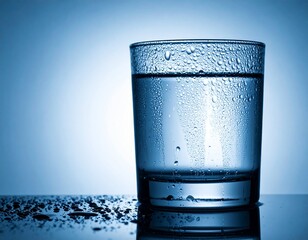 Close-Up of Cold Water Glass with Condensation Dripping Down the Side