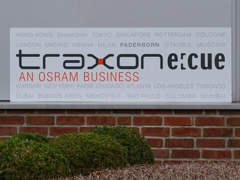 Germany, Paderborn, December 19. 2025, sign or lettering of Osram Traxon Technologies Europe GmbH, a Lighting manufacturer in Paderborn