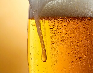 Close-Up of Cold Beer Glass with Condensation Dripping Down