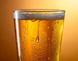 Close-Up of Cold Beer Glass with Condensation Dripping Down