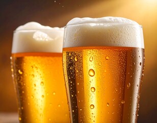 Close-Up of Cold Beer Glass with Condensation Dripping Down