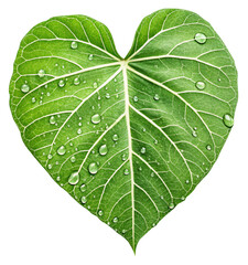 there are droplets of water on a fresh heart leaf