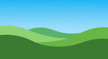 Obraz premium Illustration of undulating green hills under a serene blue sky, embodying nature's tranquility