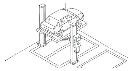 Obraz premium A car lift in a modern outline vector style, ideal for automotive service and repair applications