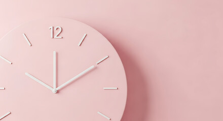 A minimalist pink clock shows the time against a matching pink background, creating a soft and calming image that suggests punctuality and time management, perfect for a modern design project