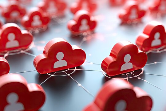 Cloud computing network of connected user icons, 3D render. - Powered by Adobe