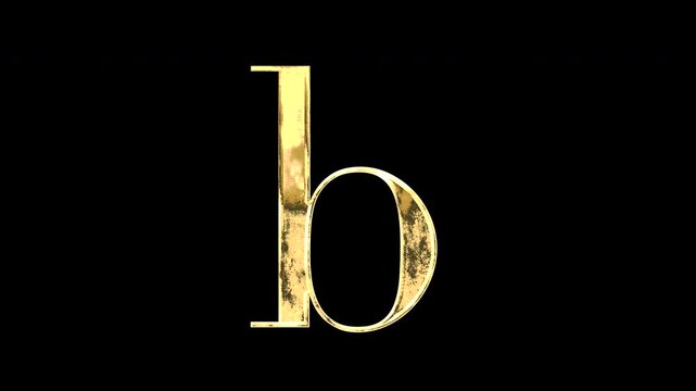 Gold lowercase alphabet &ldquo;b&rdquo;, Serif, light reflecting and patterns shifting, alpha channel