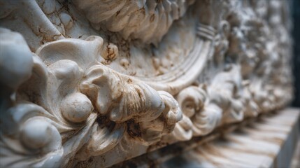 Naklejka premium Ancient sculpted stone details close up