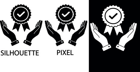 Minimalist and pixel Black Silhouette Icon Symbolizing Trust Quality And Modern Design
