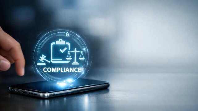 law restriction policy concept. Digital compliance concept with smartphone interaction.