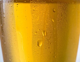 Close-Up of Cold Cider Glass with Condensation Dripping Down