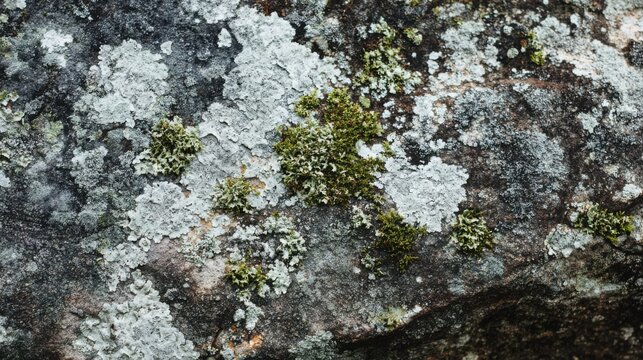Close up textured surface of rock with lichen and moss - Powered by Adobe