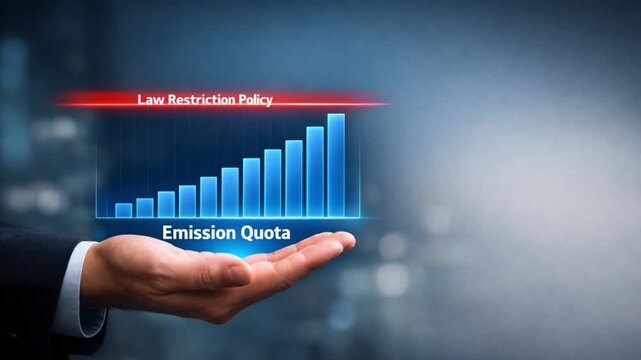 law restriction policy concept. Hand holding a graph indicating rising emission quotas and law policies.
