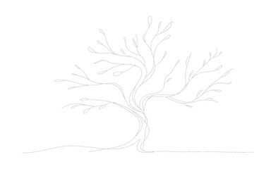 Minimalist Single Line Bare Tree isolated on a transparent background
