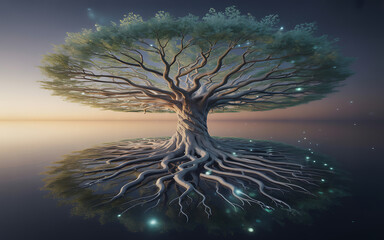 Tree of Life with Glowing Roots isolated on a transparent background