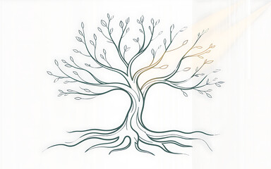 Stylized Tree of Life with Gradient Branches isolated on a transparent background