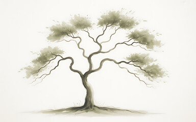 Stylized Sumi-e Tree isolated on a transparent background