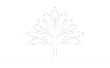 Minimalist Line Tree with Geometric Leaves isolated on a transparent background