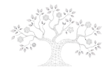 Geometric Tree with Ornaments and Leaves isolated on a transparent background