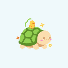 Fototapeta premium Cute Cartoon turtle with duck Vector illustration hand drawn