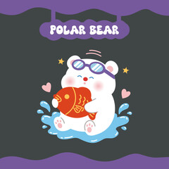 Cute Cartoon bear fish Vector illustration hand drawn