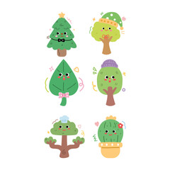 Obraz premium Cute Cartoon sheet tree Vector illustration hand drawn