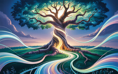 Tree of Life with Swirling Energy isolated on a transparent background