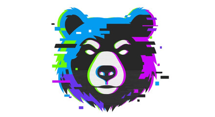 Obraz premium Abstract vector illustration featuring a glitch art style of bear head design