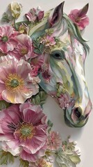 Floral Horse in Quilling Style &ndash; 3D Paper Art Illustration. Ideal for decor, design, editorial use, and creative projects.