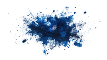 A dynamic splash of indigo ink on a stark black canvas creating a captivating visual contrast