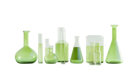 Green Chemistry: Laboratory Glassware and Chemical Solutions on a Black Backdrop