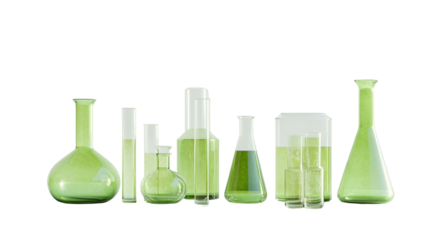 Green Chemistry: Laboratory Glassware and Chemical Solutions on a Black Backdrop