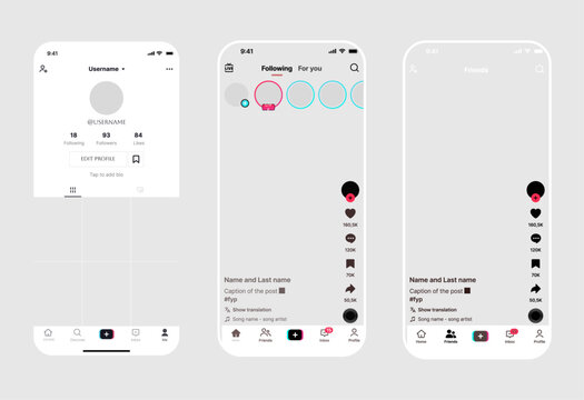TikTok mockup template with mobile screen layout and TikTok logos on transparent background for short-form content presentation