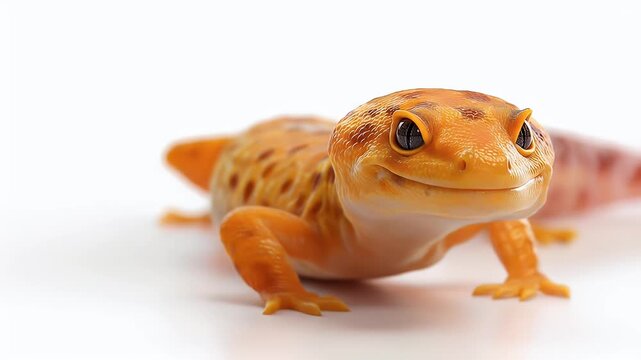 Adorable Orange Gecko Posing on a White Surface.